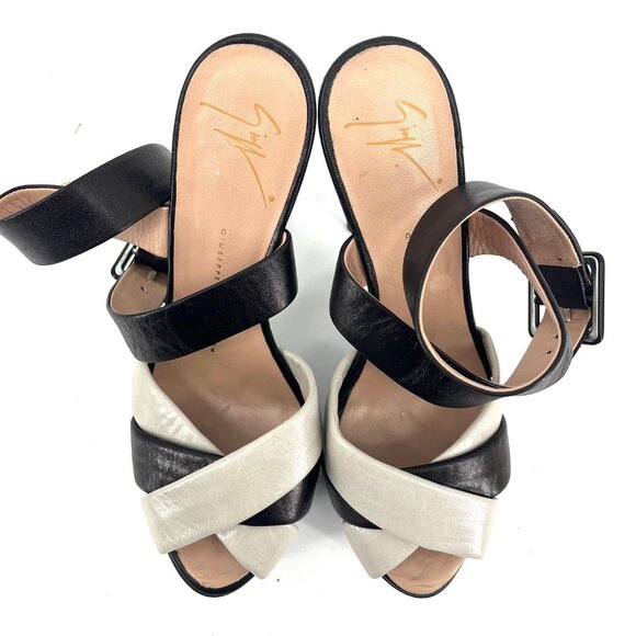 Giuseppe Zanotti Black White Stiletto Heels Slingback Platform Sandal - Picture 7 of 9